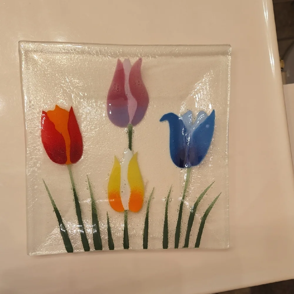 Tulip Garden Fusion Art Glass Dish
